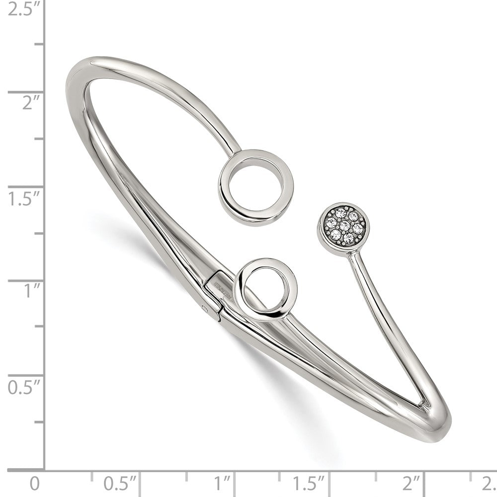 Chisel Stainless Steel Polished with Crystals 6.75 inch Hinged Cuff Bangle 6.75 inches