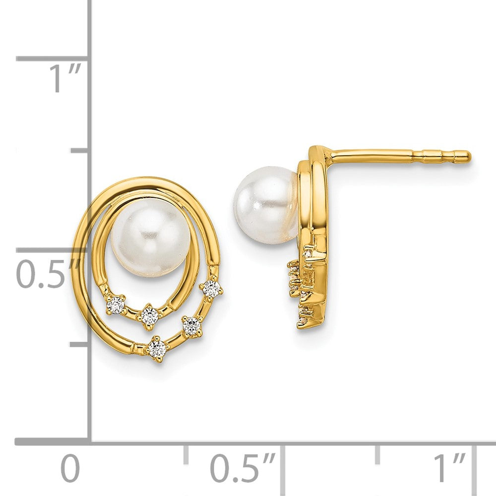 14K Polished Diamond and Pearl Ovals Drop Post Earrings
