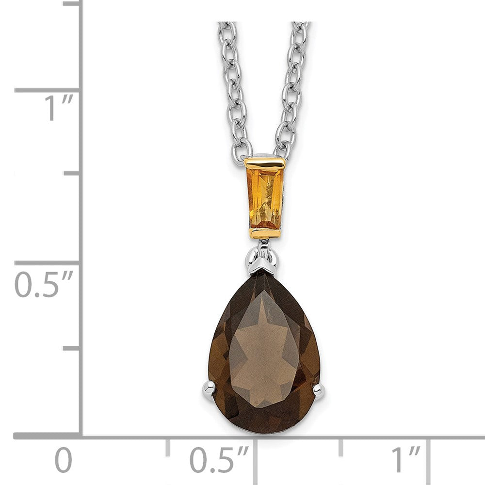 Brilliant Gemstones Sterling Silver with 14K Accent Rhodium-plated Smoky Quartz and Citrine Necklace 18 Inches