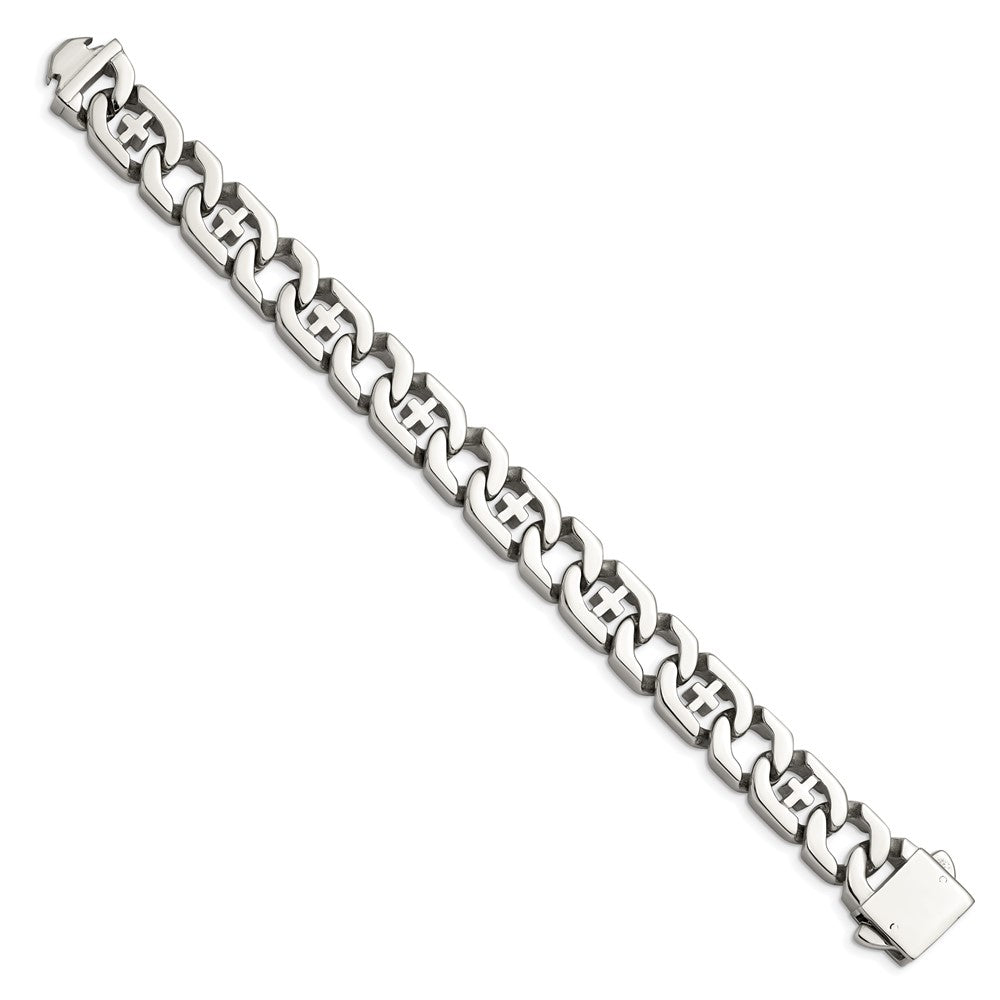 Stainless Steel Polished Crosses 8.5in Bracelet 8.5 inches