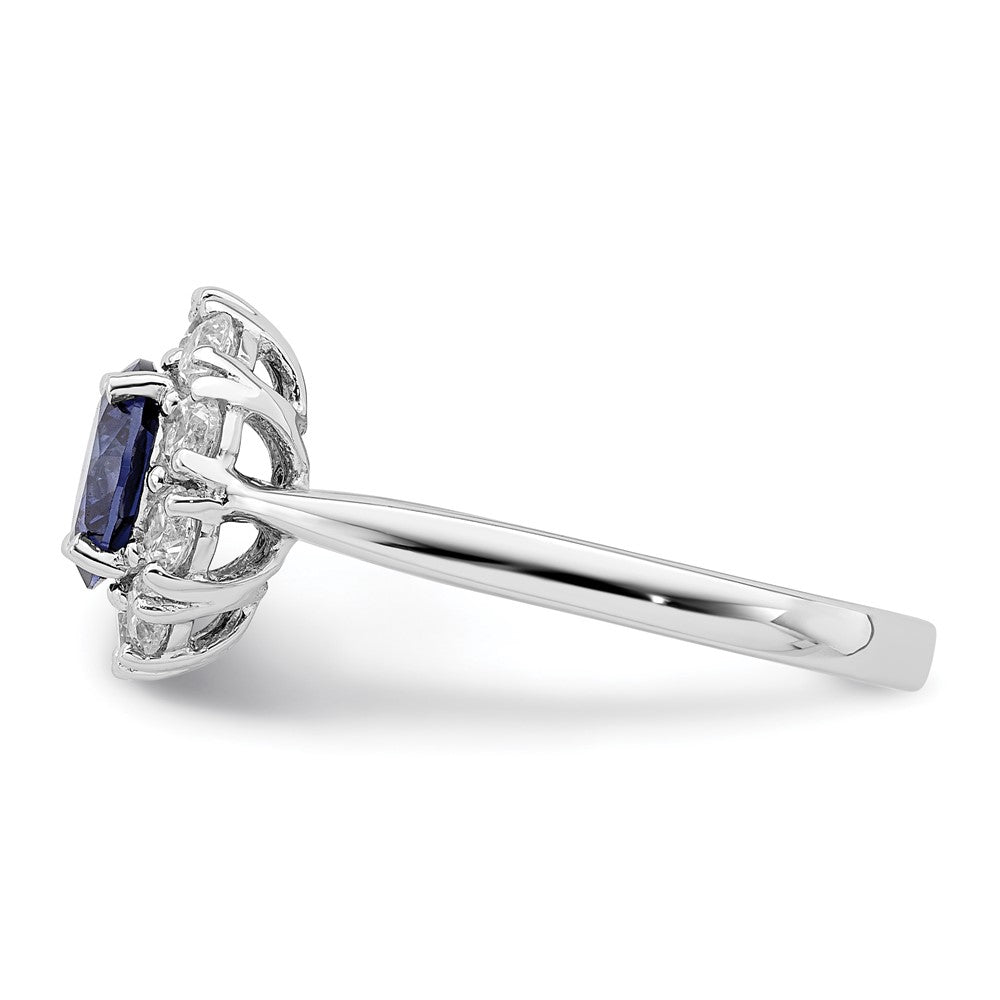 Sterling Silver Rhodium-plated Blue and White CZ Halo Ring