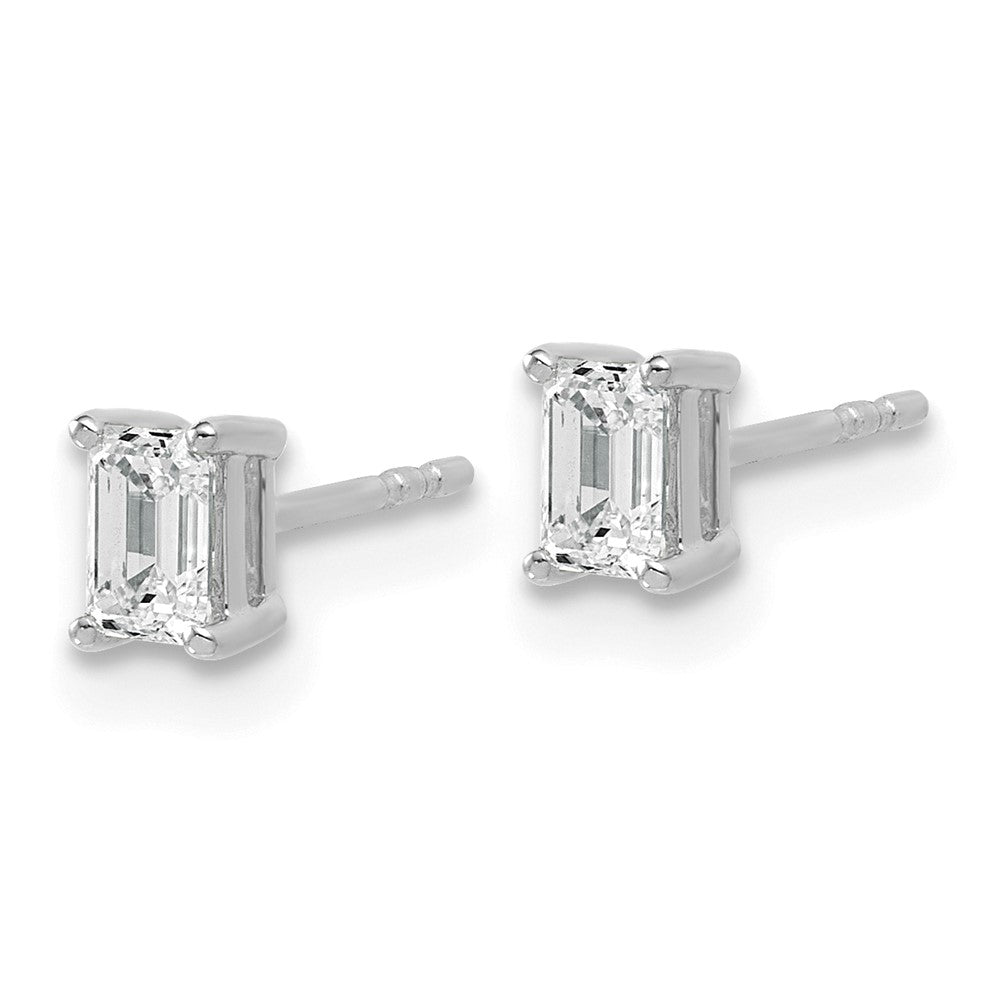 14k White Gold 3/4 carat Lab Grown Diamond VS/SI+ G+ Emerald Complete Four Prong Stud Earrings