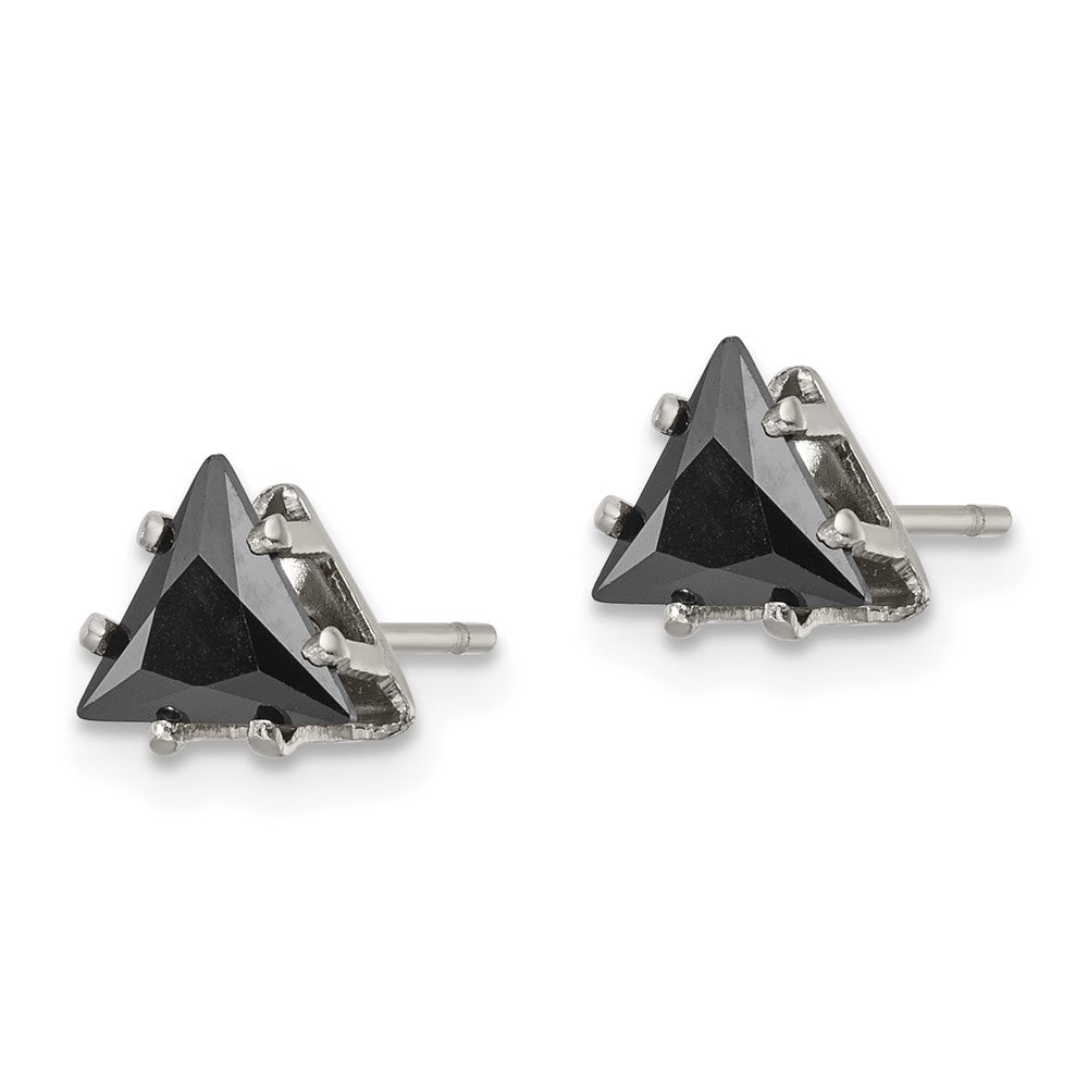 Stainless Steel Polished 6mm Black Triangle CZ Stud Post Earrings