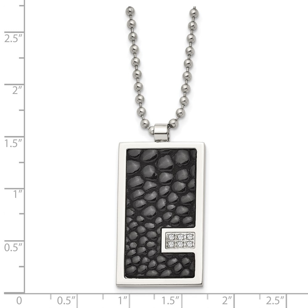 Stainless Steel Polished Stingray Imit. Leather 1/10ct. Dia 24in Necklace