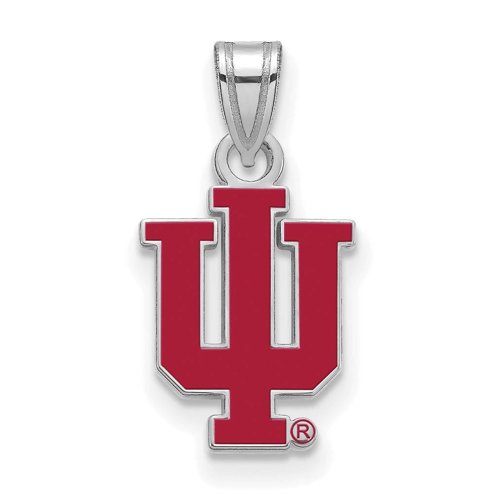 Sterling Silver Rhodium-plated LogoArt Indiana University I-U Small Enameled Pendant Q-SS071IU