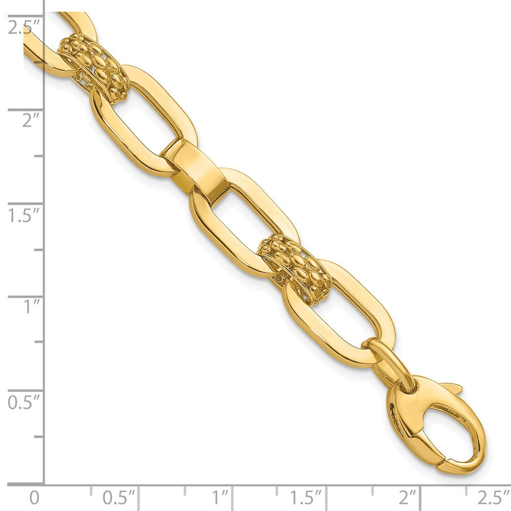 14K Polished and Textured Fancy Link Bracelet 7.5  inches