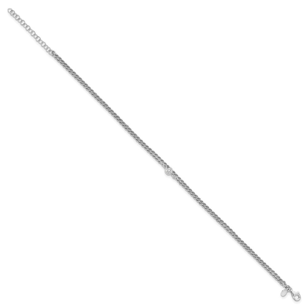 Sterling Silver RH-plated Polished CZ 2-Strand 9 in Plus 1.5in ext 9  inches