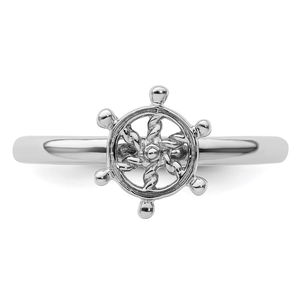 Sterling Silver Stackable Expressions Rhodium Ship's Wheel Ring Size -10
