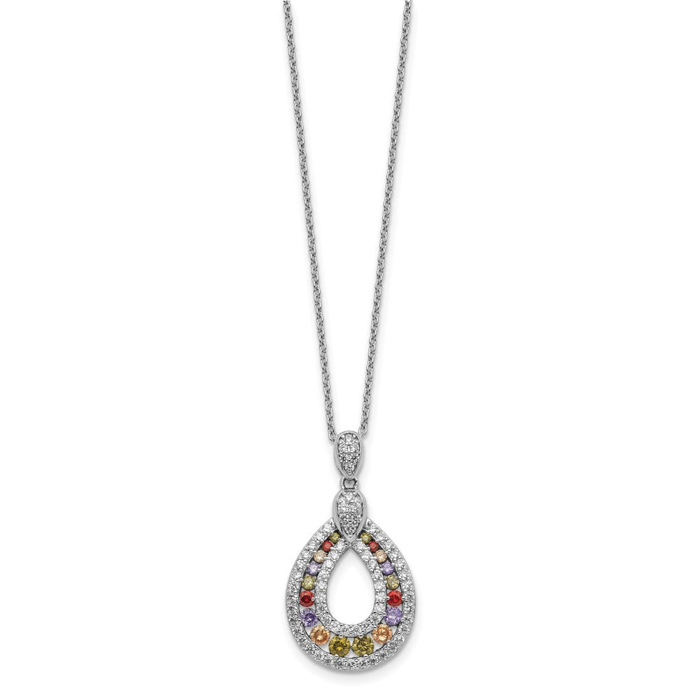Cheryl M Sterling Silver Rhodium-plated Multi-color Brilliant-cut CZ Teardrop 18 Inch Necklace 18 Inches
