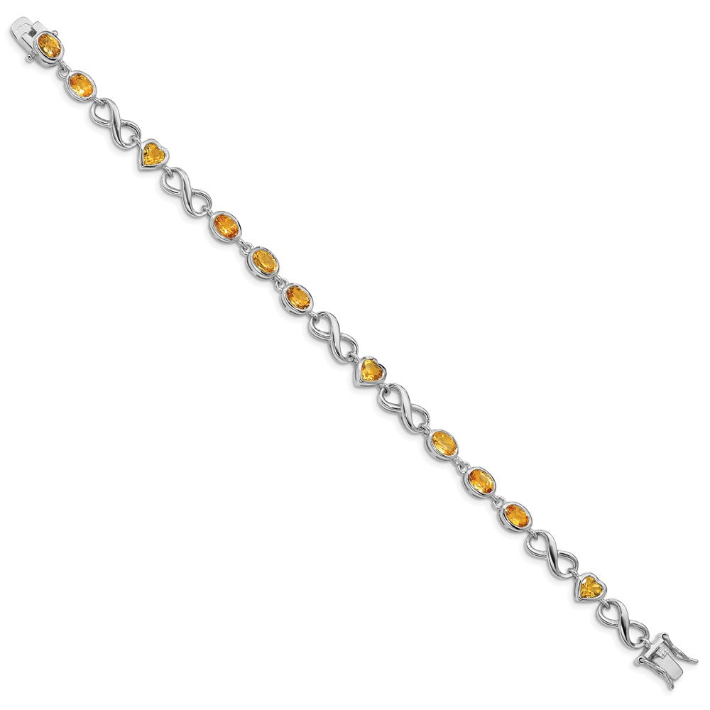 Sterling Silver Rhodium-plated Oval Heart Citrine Bracelet 7.75 inches