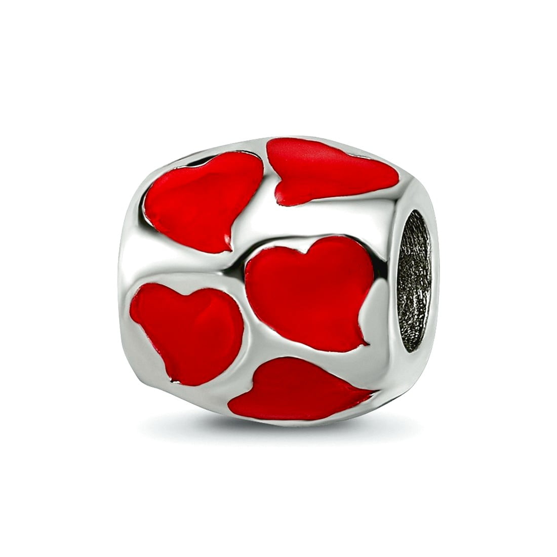925 Sterling Silver Polished Reflections Red Enameled Love Hearts Bead Charm 9.09x9.09mm Wide Pendant Necklace for Women