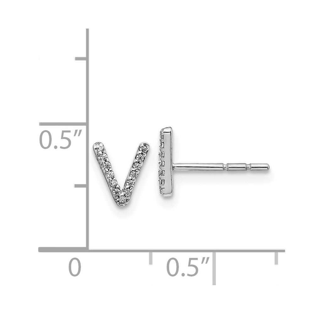 14k White Gold Diamond Initial V Earrings