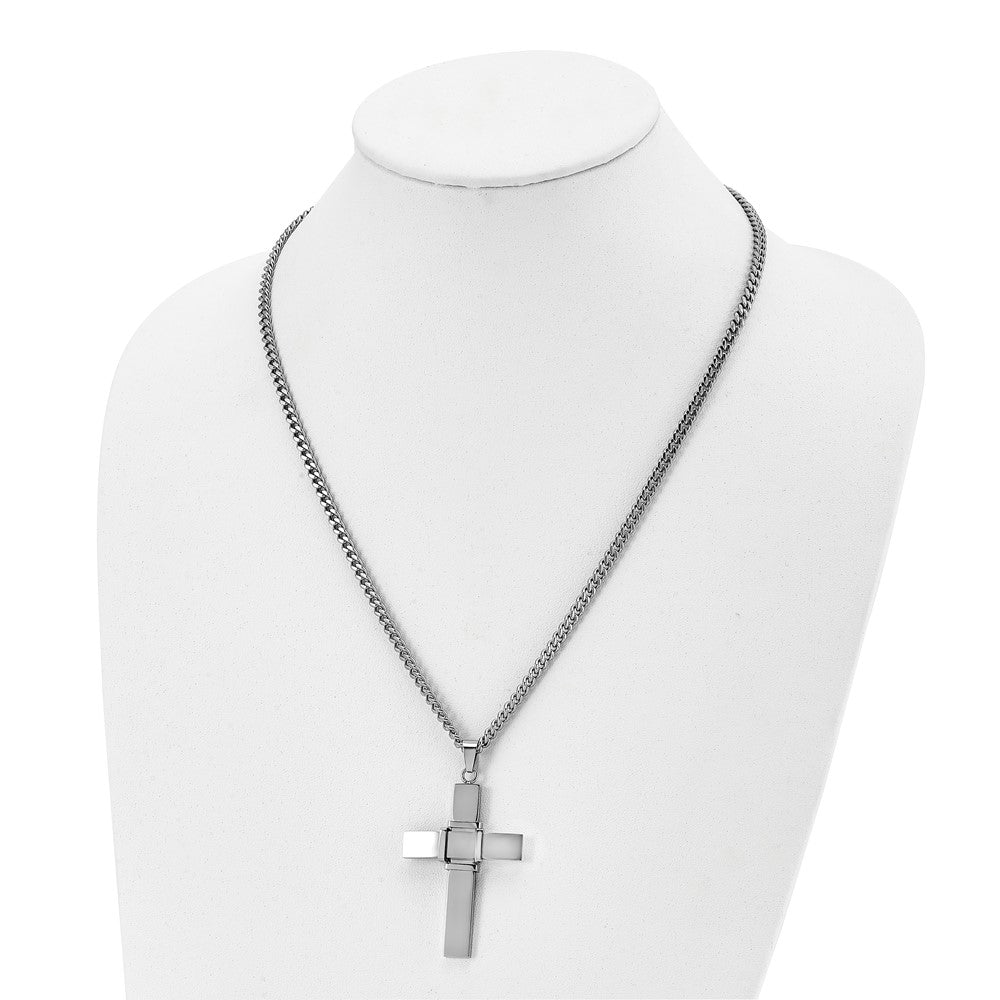 Stainless Steel Brushed and Polished Cross 22in Necklace