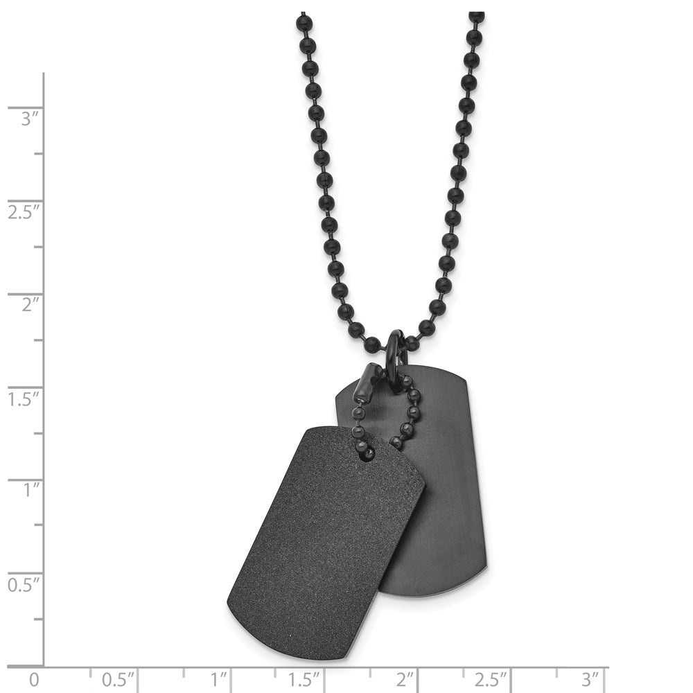 Stainless Steel Brushed and Laser Cut Black IP Double Dogtag 20in Necklace