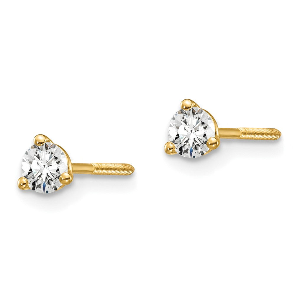 14k Yellow Gold 1/4 ctw Certified Lab Grown Diamond VS/SI+ G+ Round 3 Prong Heavy Wt. Screwback Stud Earrings