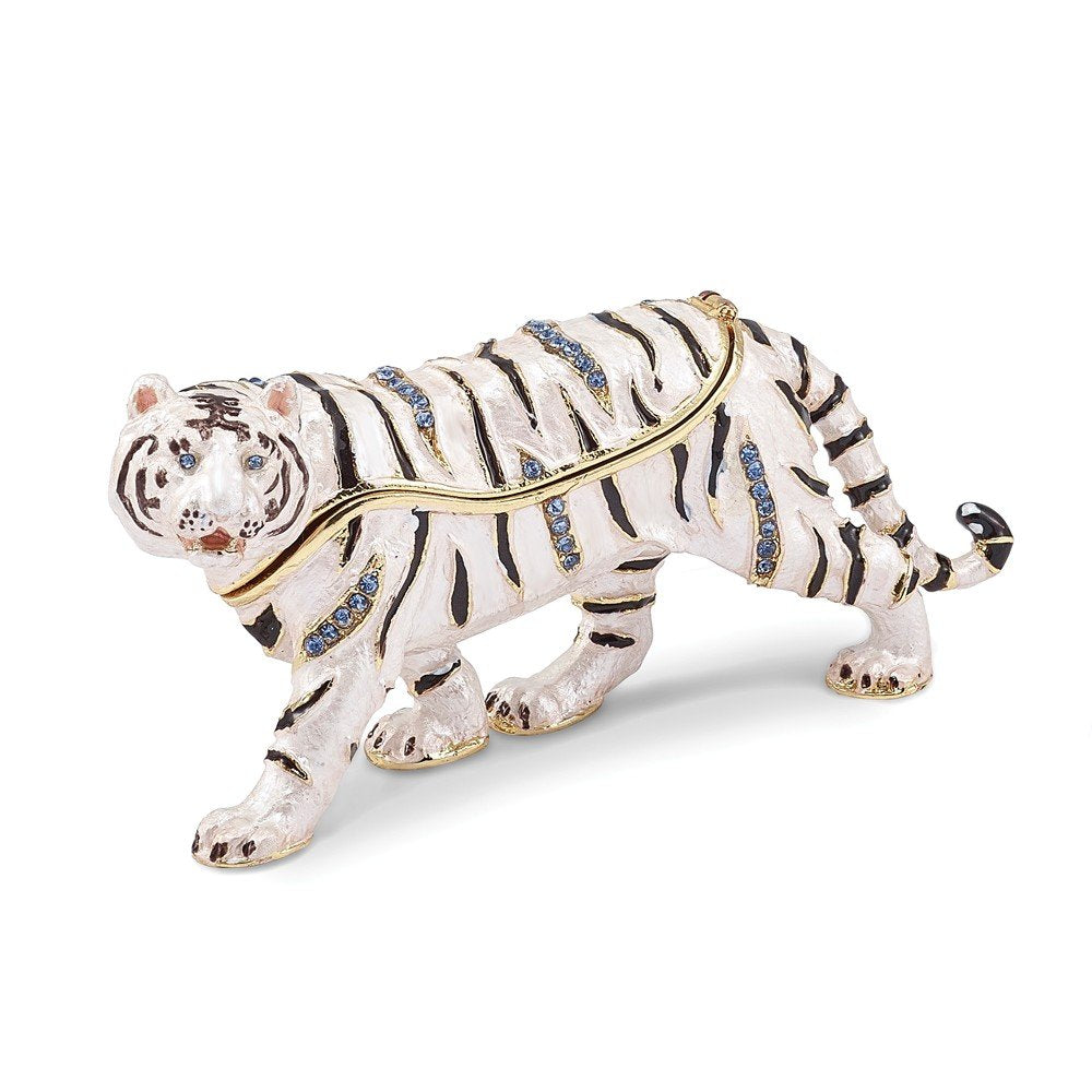 Luxury Giftware by Jere White Bengal Tiger Pewter, Enamel and Swarovski Crystals Trinket Box
