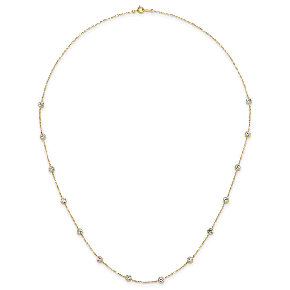 10k Polished Bezel-set Round CZ 14-Station 21.5 inch Necklace