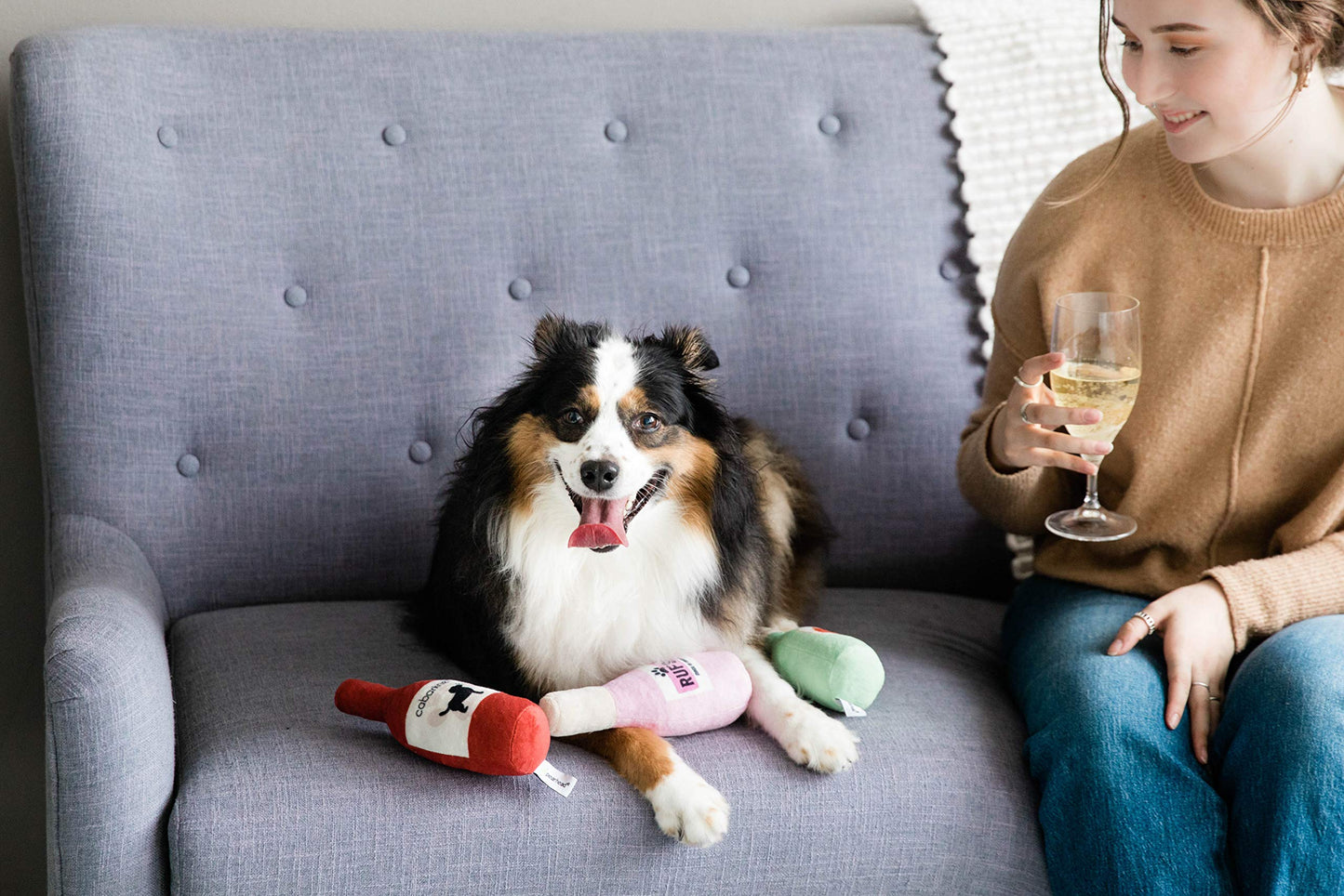 Pearhead Pet Beer, Wine & Rose Plush Dog Toy, Set of 3