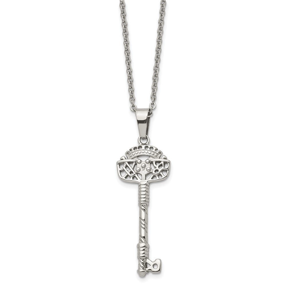 Stainless Steel Polished and Textured Key 22in Necklace