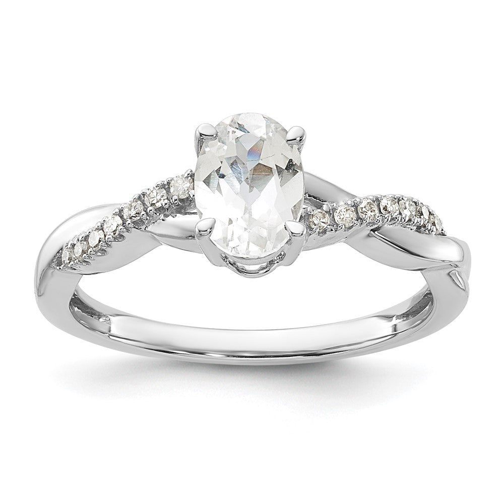 10k White Gold Polished Oval Cr. White Sapphire & Diamond Twisted Ring