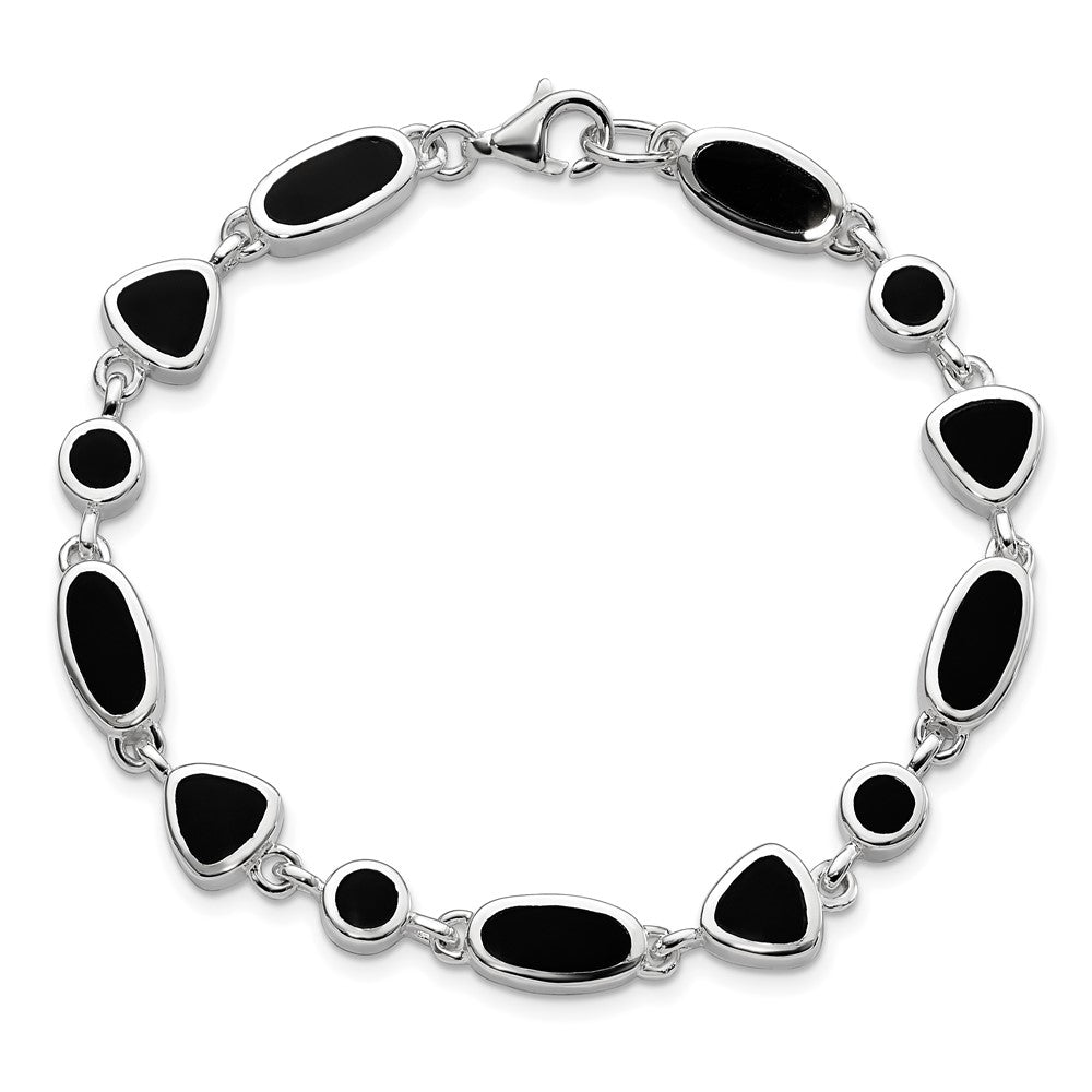 Sterling Silver Rhodium-plated Onyx Bracelet 8 inches