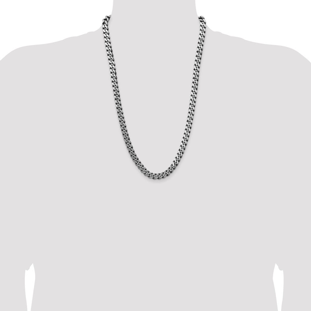 Sterling Silver Antiqued 8.3mm Curb Chain 26 Inches