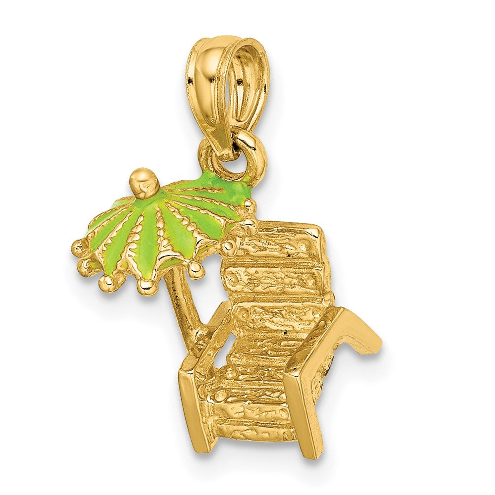 14K 3-D Beach Chair w/Green Enameled Umbrella Charm