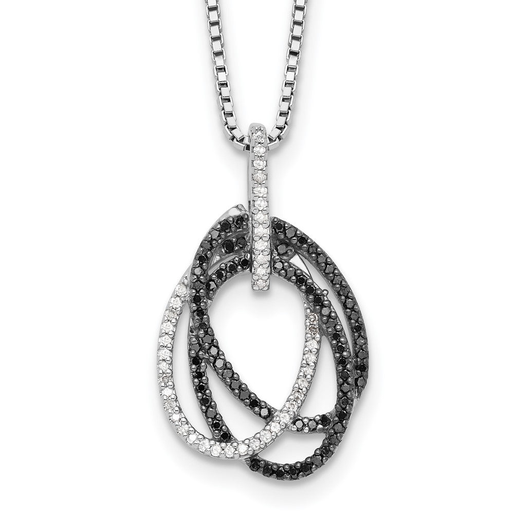 White Night Sterling Silver Rhodium-plated Black and White Diamond Triple Oval 18 Inch Necklace with 2 Inch Extender 18 Inches