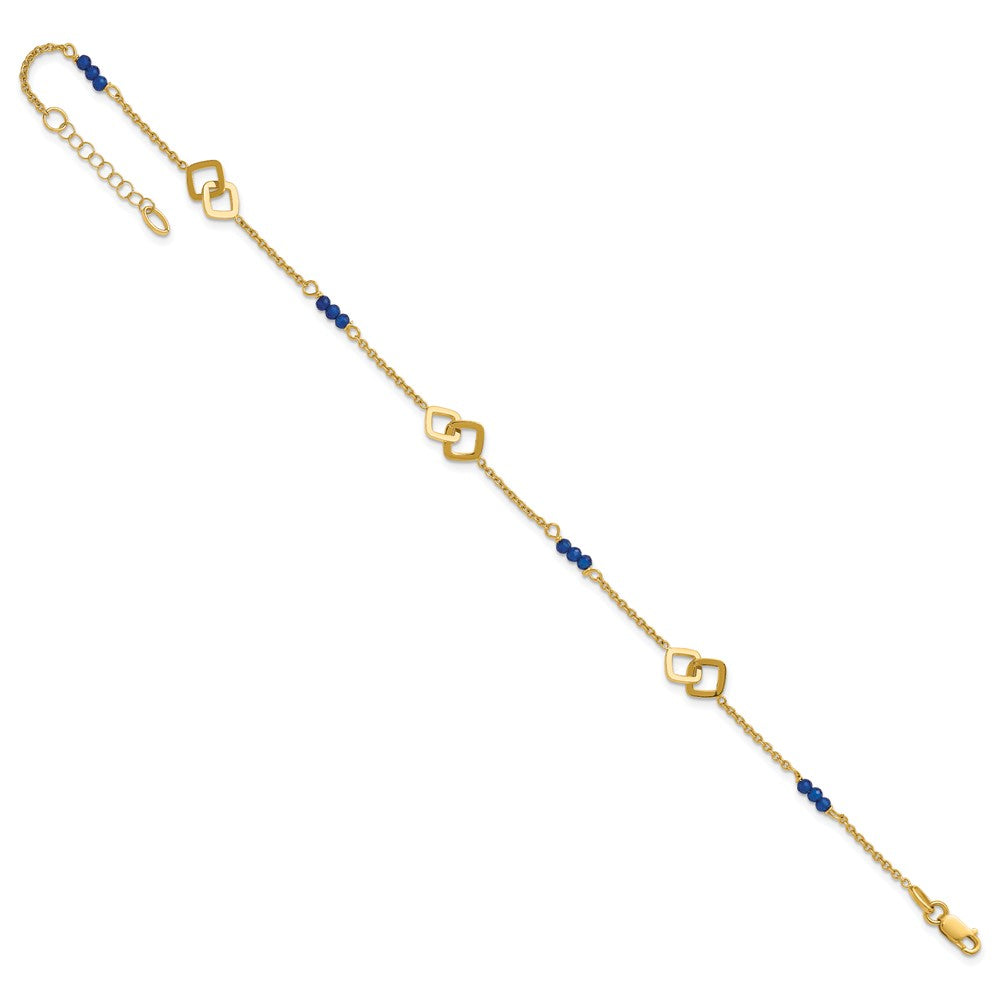 14k Polished Blue Spinel Beads and Squares 9 inch with 1 inch Extender Anklet