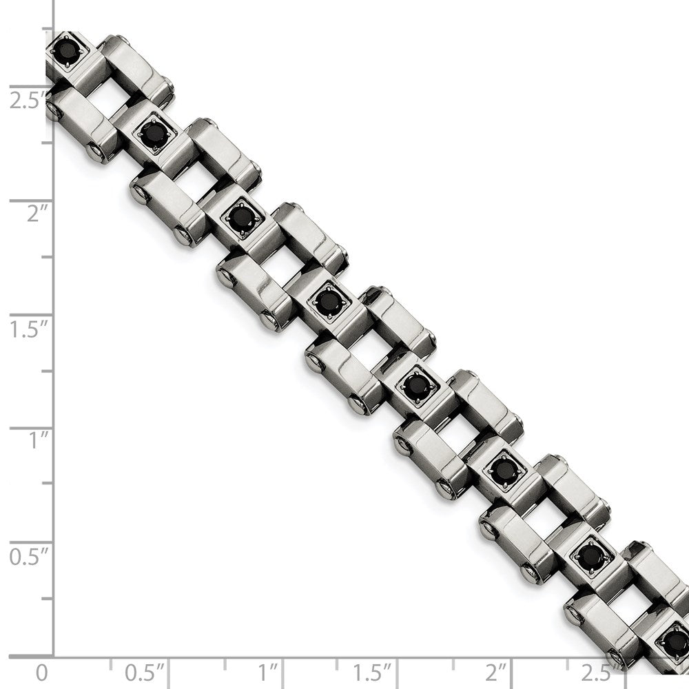 Stainless Steel Polished with Black Diamonds 8.5in Bracelet 8.5 inches