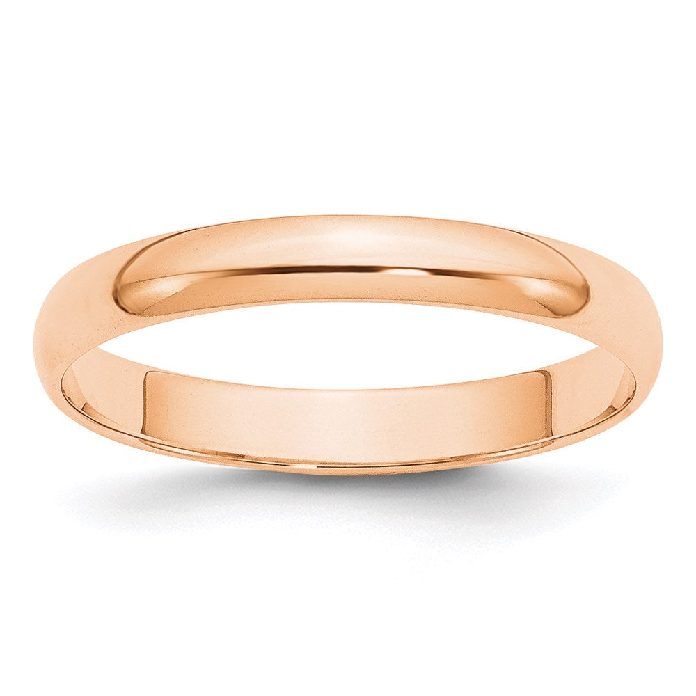 10k Rose Gold 3mm Lightweight Half Round Wedding Band Size 8