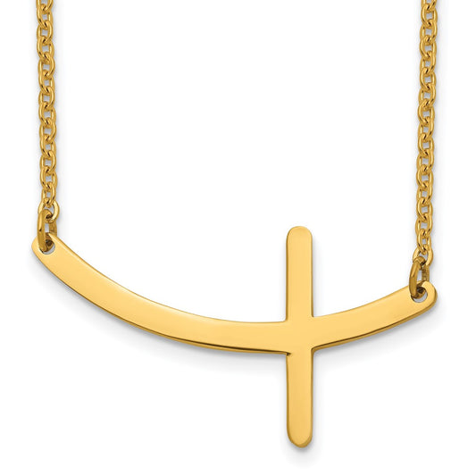Stainless Steel Polished Yellow IP-plated Sideways Cross 18in Necklace