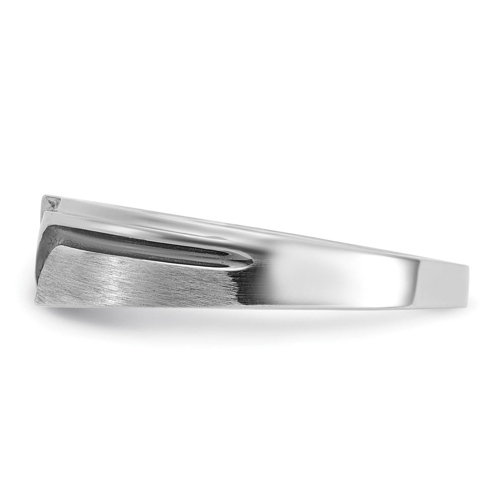 IBGoodman 14k White Gold 1/8 carat Lab Grown Diamond VS/SI+ G+ and 1/8 carat Black Mined Diamonds Complete Polished Satin and Grooved Men's Ring