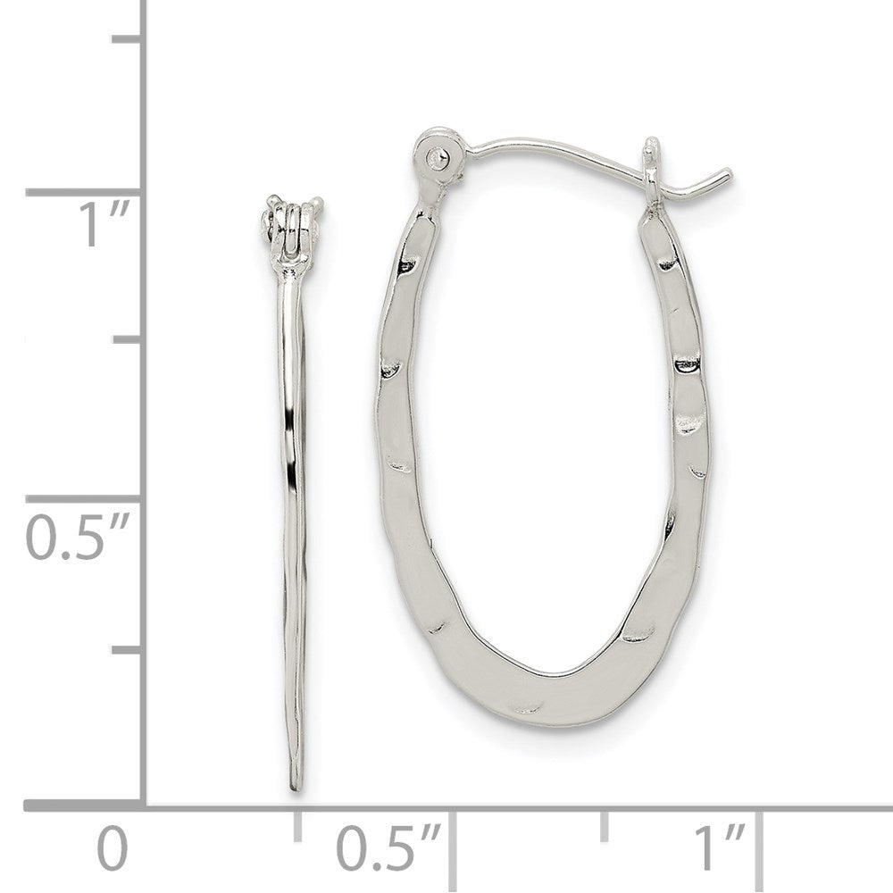 Sterling Silver Polished & Hammered Oval Hoop Earrings
