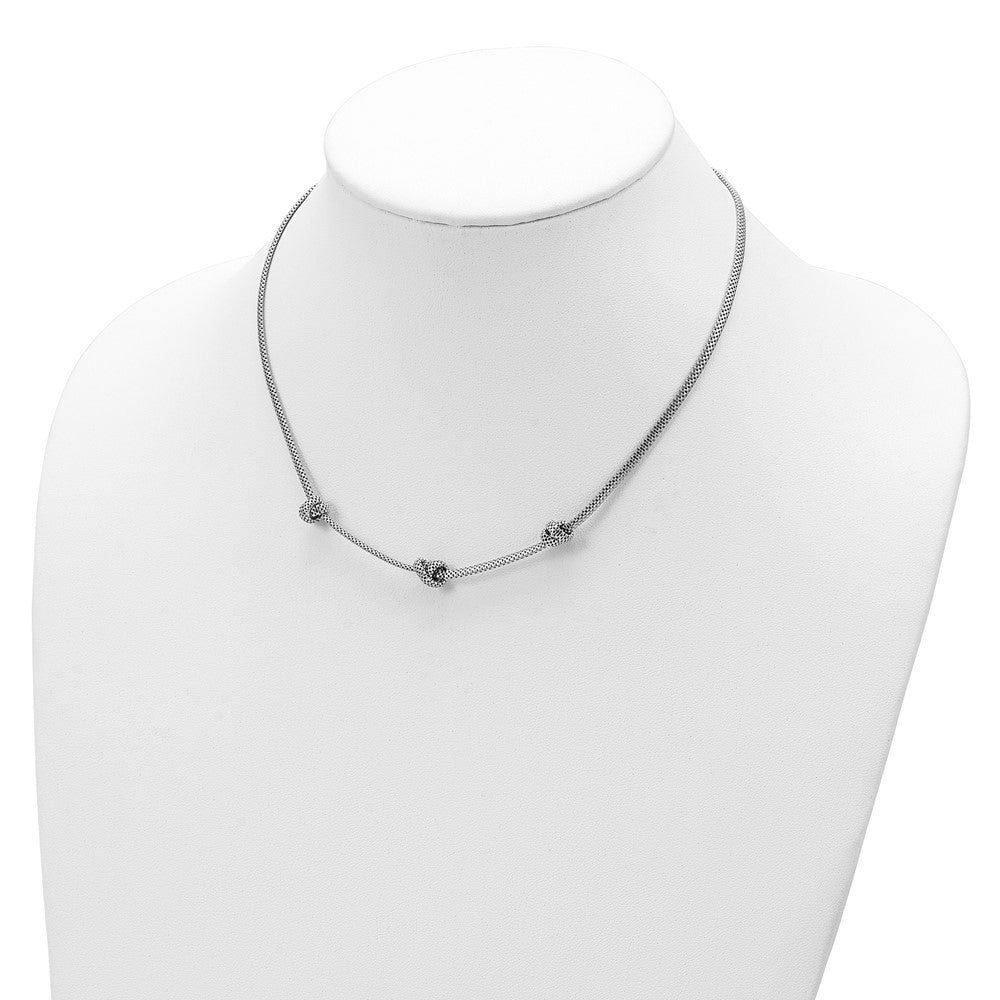 Sterling Silver Rhodium-plated Knotted Mesh w/2in Ext Necklace