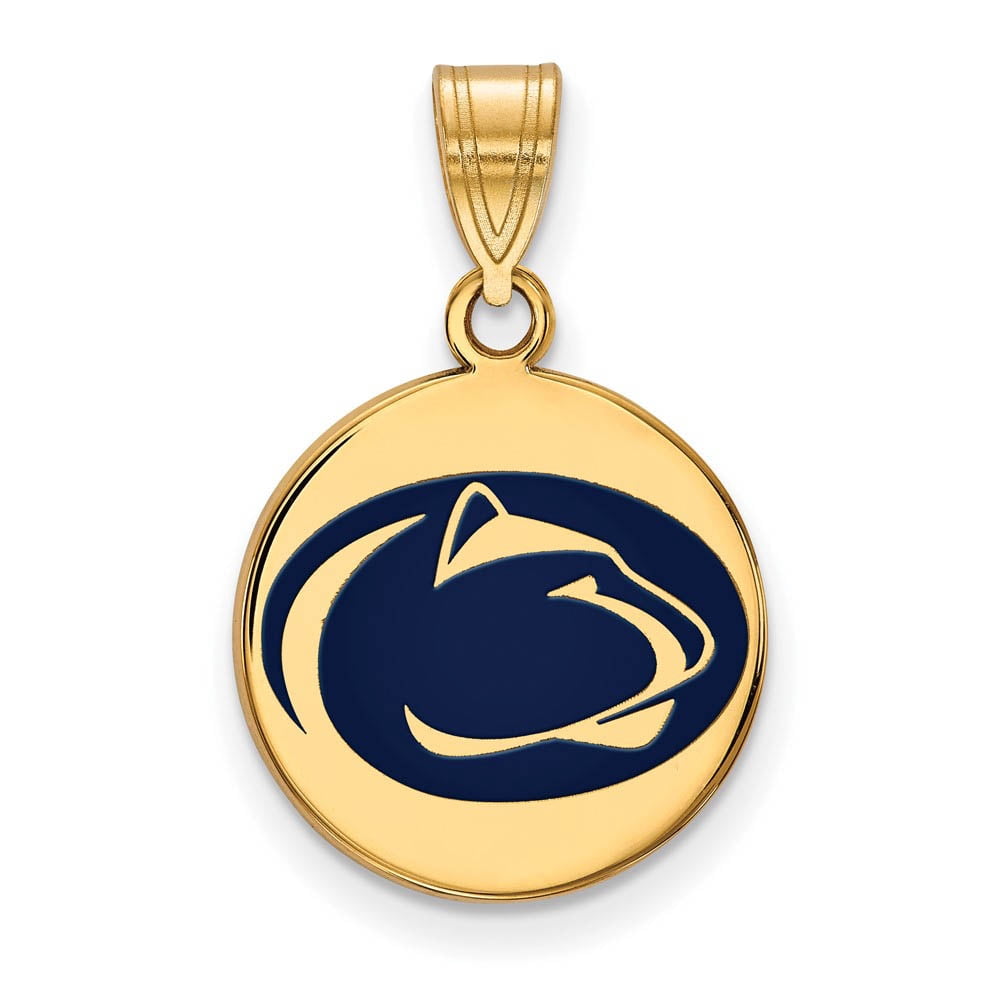 Sterling Silver Gold-plated LogoArt Penn State University Lion Medium Enameled Disc Pendant Q-GP035PSU