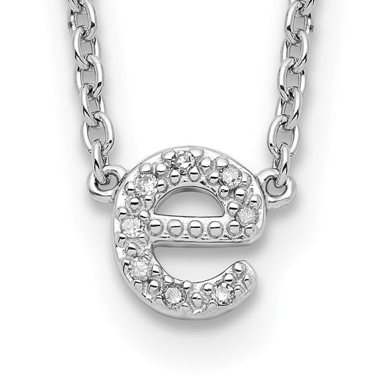 Sterling Silver Polished Diamond Initial e with 16 + 2 in ext Necklace