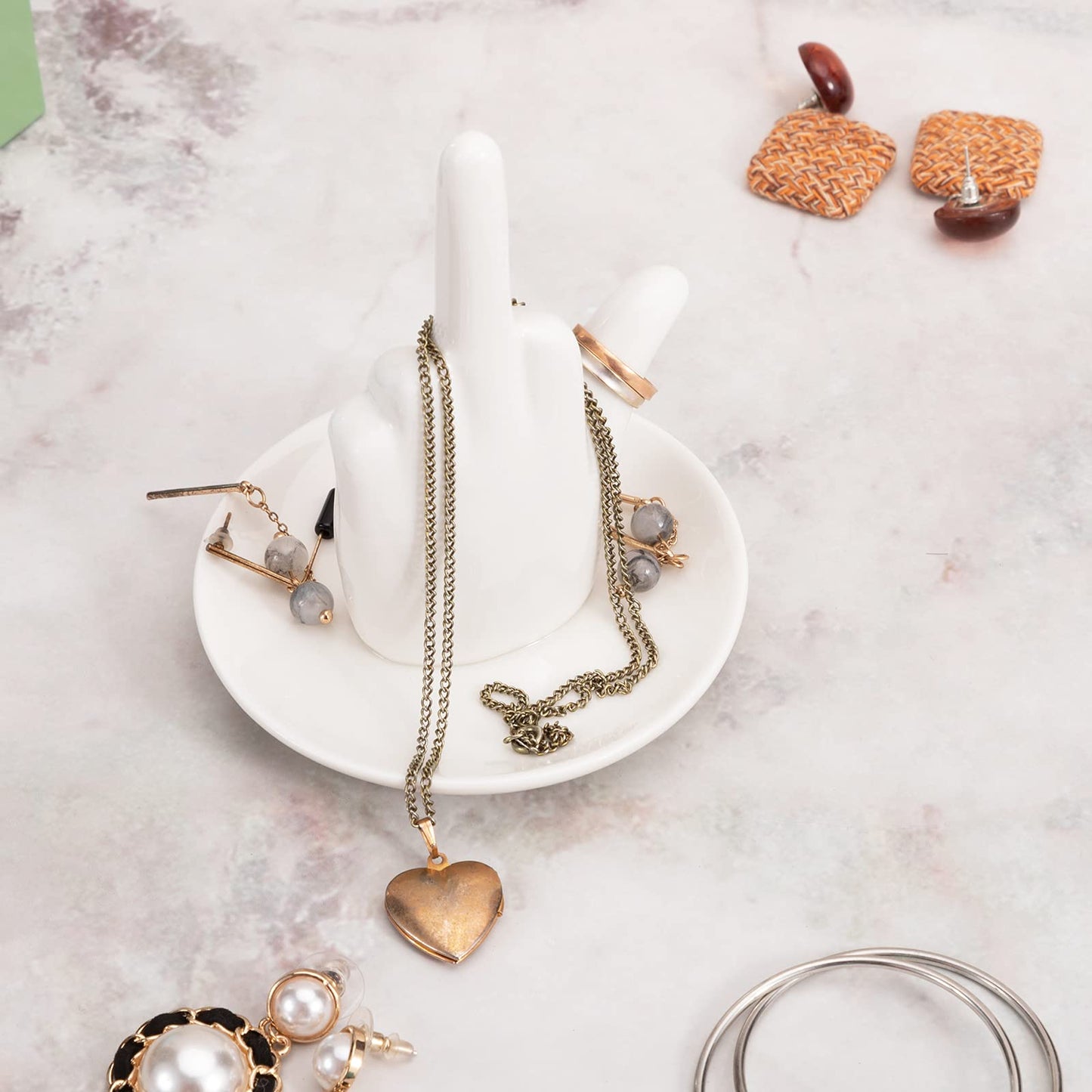 Stephanie Imports White Ceramic Jewelry Organiser Ring Dish Tray