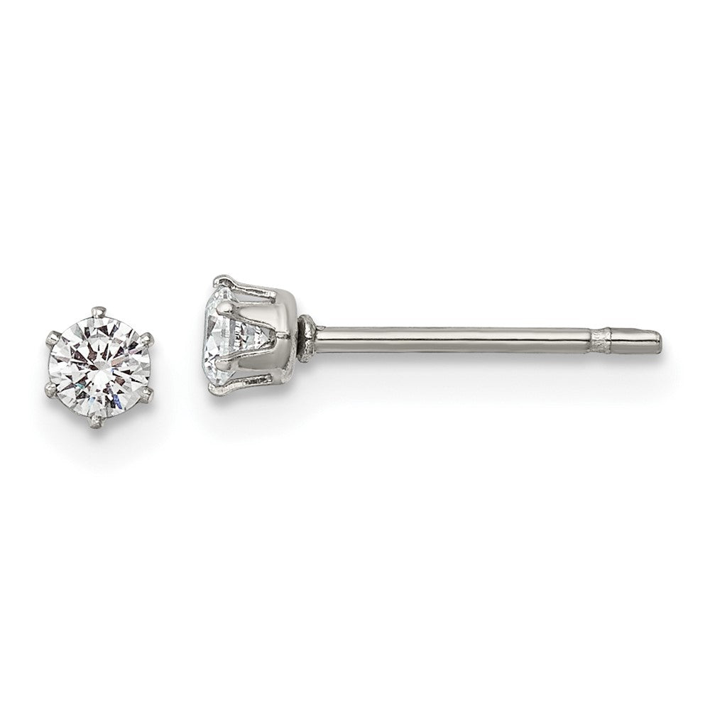 Stainless Steel Polished 3mm CZ Stud Post Earrings