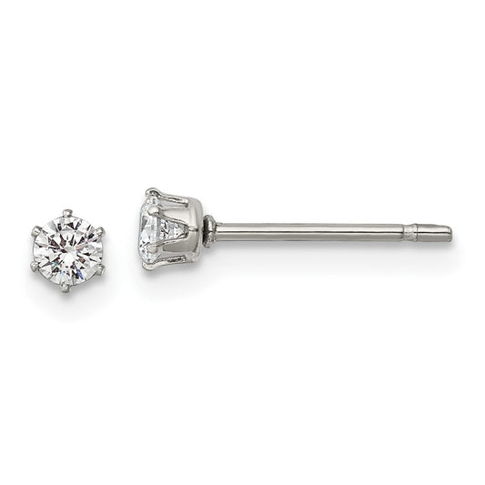 Stainless Steel Polished 3mm CZ Stud Post Earrings