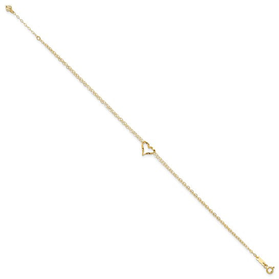 14k Double Strand Heart 10in Plus 1in ext. Anklet