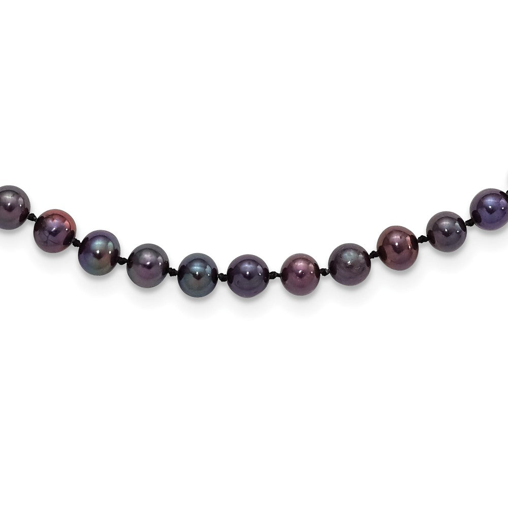Sterling Silver Rhodium-plated 5-6mm Black Near-Round Freshwater Cultured Pearl 24 inch Necklace 24 Inches