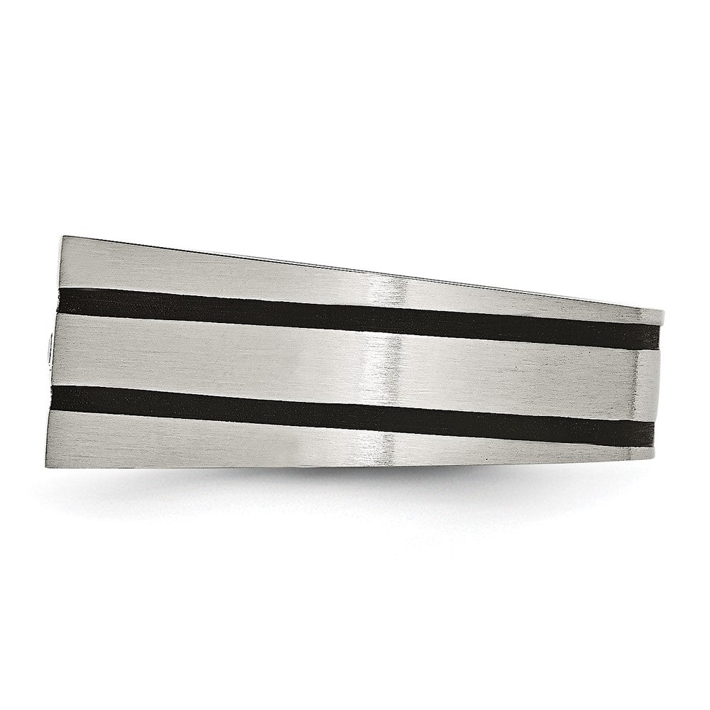 Stainless Steel Brushed Black IP-plated w/CZ Signet Ring Size - 9