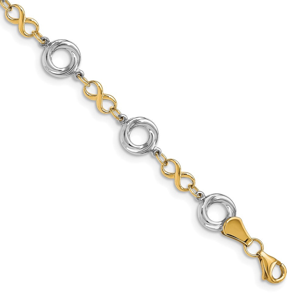 10K Two-tone Polished Textured Infinity Bracelet 7.5  inches