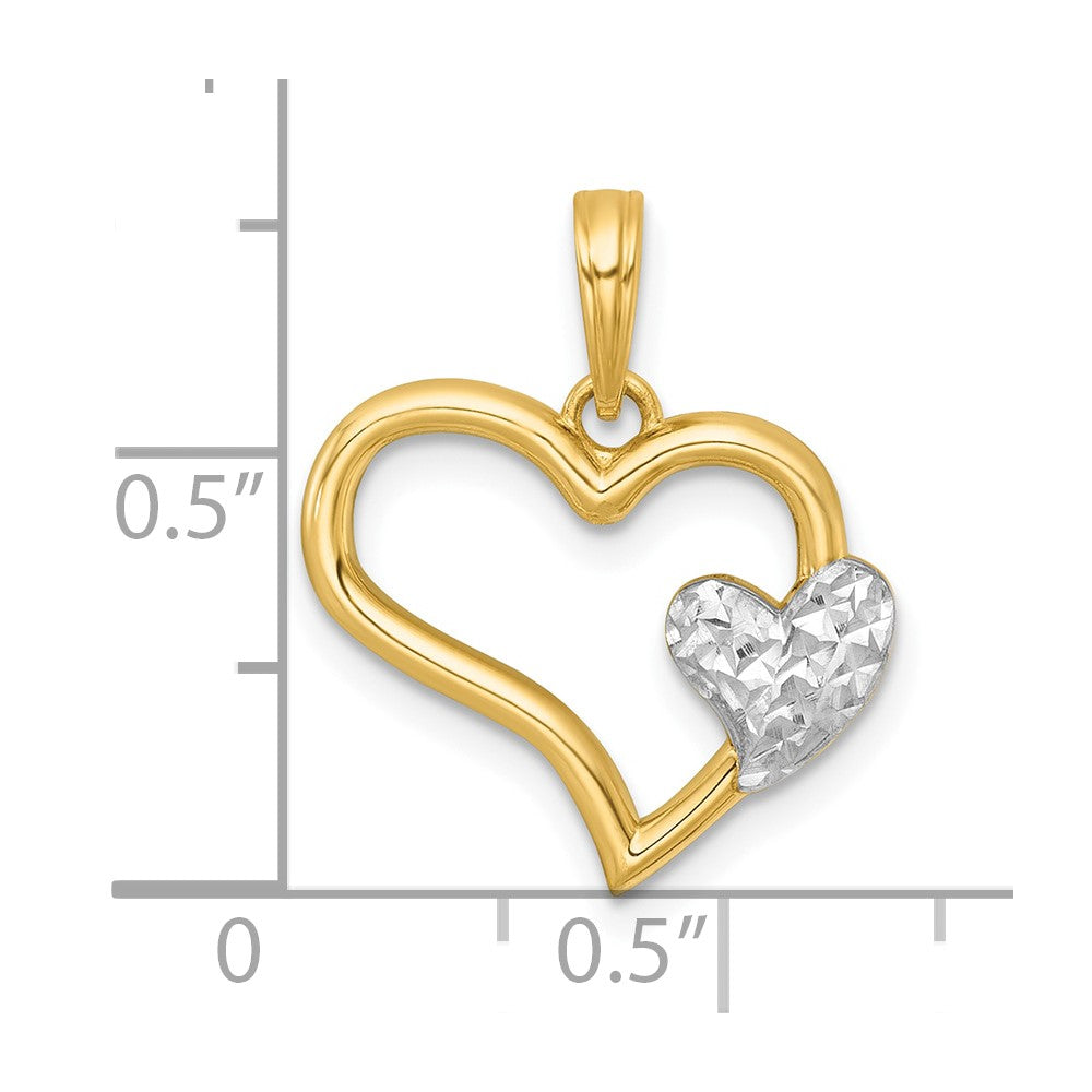 14k with White Rhodium Polished Heart Shape with Mini Heart Pendant