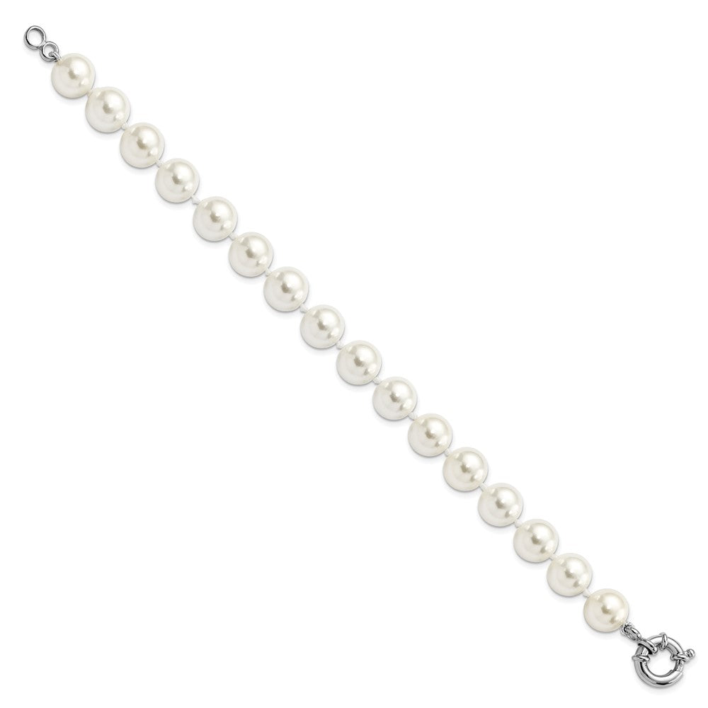 Majestik Sterling Silver Rhodium-plated 10-11mm Imitation Shell Pearl Hand-knotted Bracelet 7.5 inches
