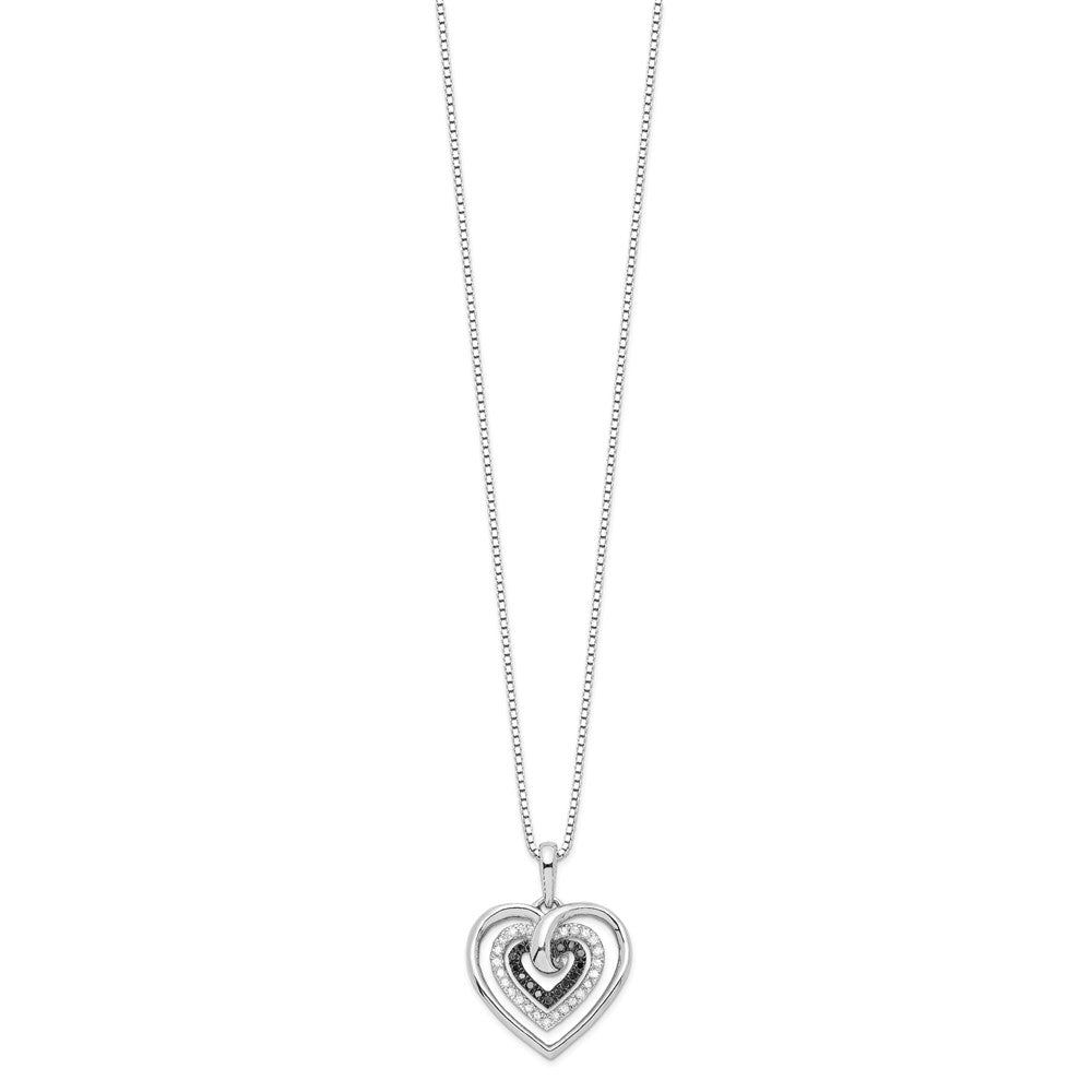 White Night Sterling Silver Rhodium-plated Black and White Diamond Triple Heart 18 Inch Necklace with 2 Inch Extender 18 Inches