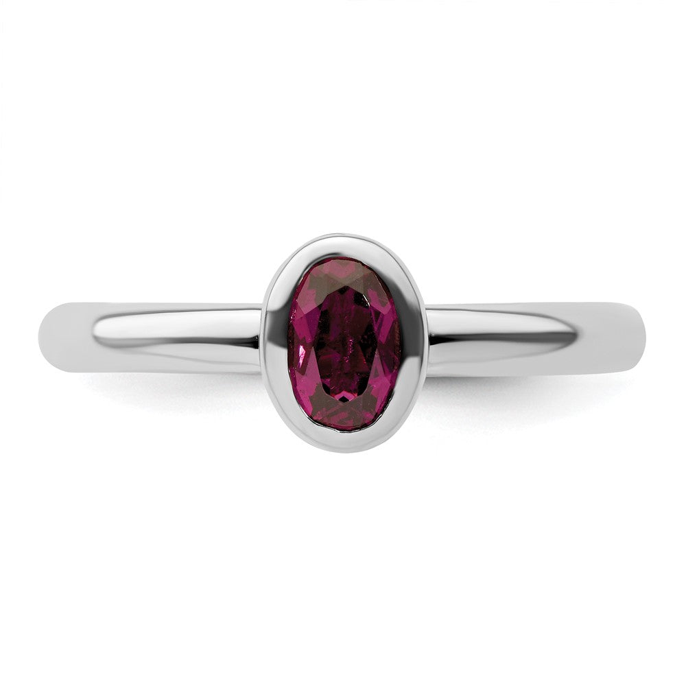 Sterling Silver Stackable Expressions Oval Rhodolite Garnet Ring Size -8