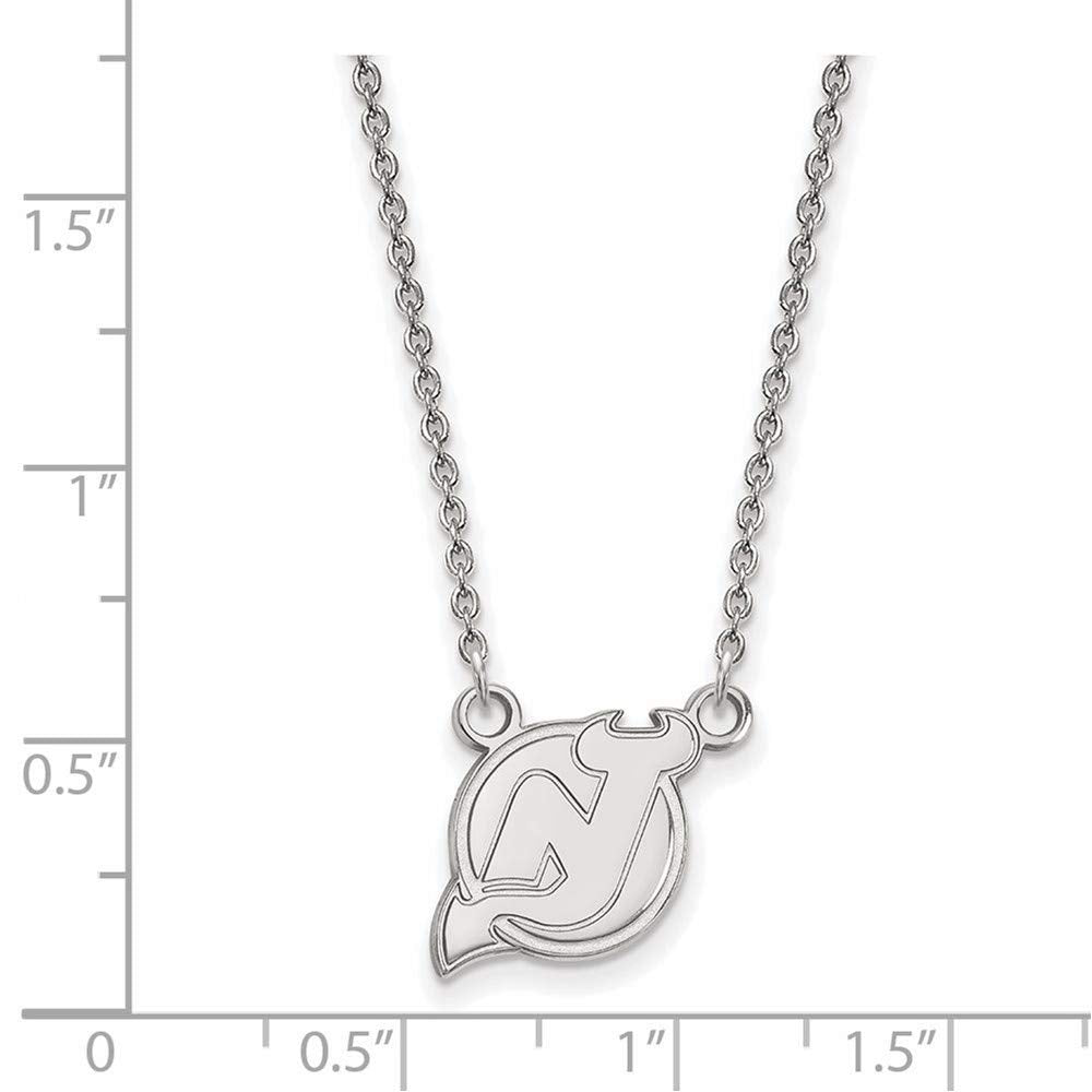 Sterling Silver Rhodium Plated NHL New Jersey Devils Small Necklace, 18 Inch