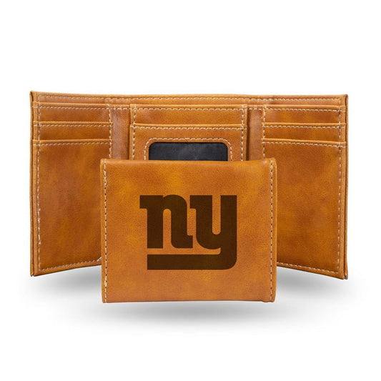 Football Rico Industries New York  Brown Laser Engraved Trifold Laser Engraved Tri-Fold Wallet - Men's Accessory